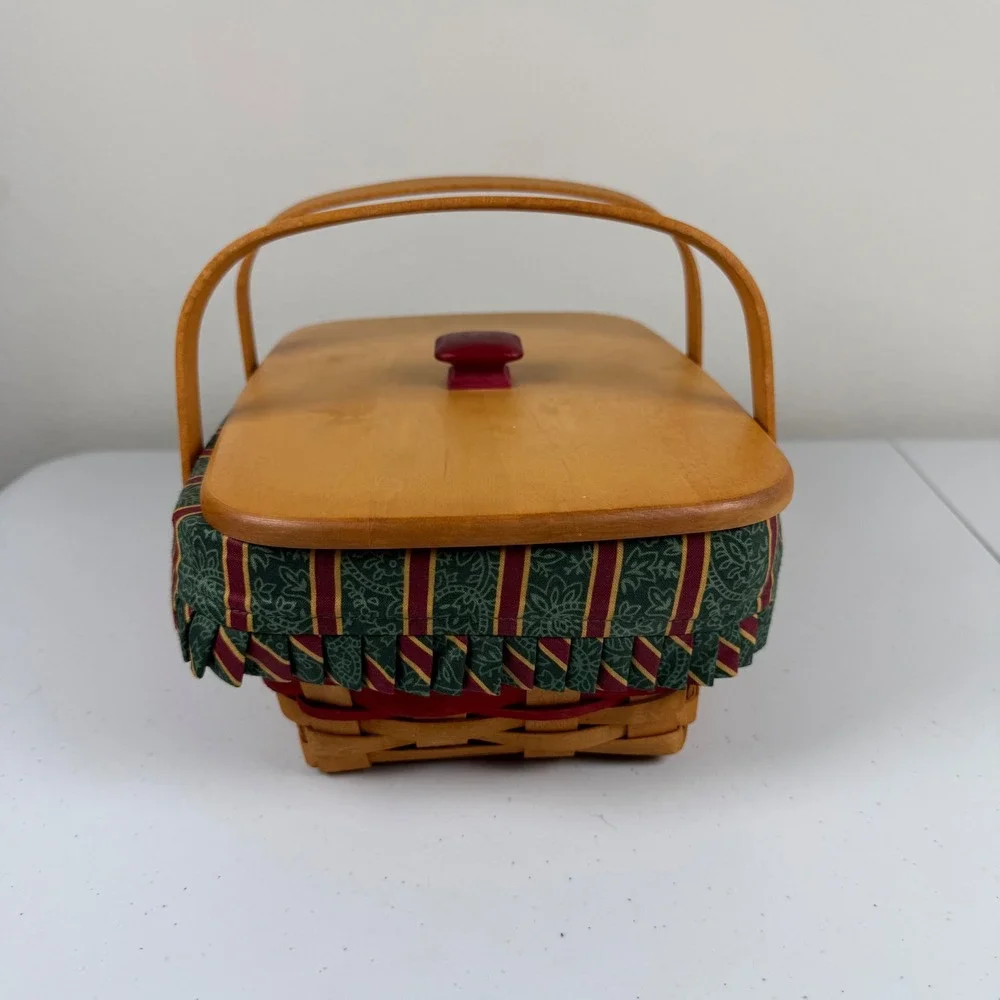 Longaberger 1996 Holiday Cheer Basket Christmas Collection Cloth & Plastic Liner